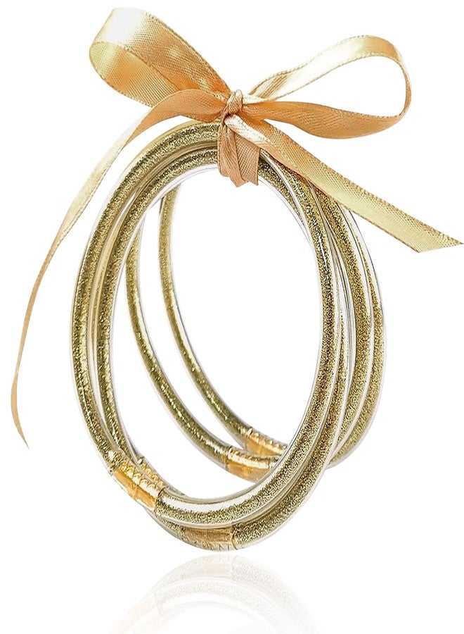MJartoria Glitter Jelly Bangles Bracelets Set Glitter Filled Jelly Silicone Bracelets for Women (Champagne Gold) - Image 1