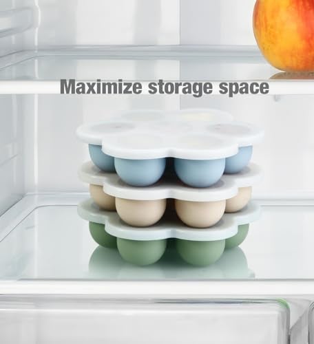PandaEar 3 Pack Baby Food Freezer Tray with Lids Silicone Baby Food Storage Container for Homemade Baby Food Purees Breastmilk BlueGreenCarnation - Image 3
