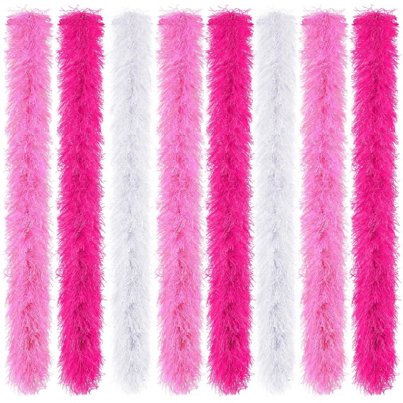 Jexine 8 Pcs Feather Boas Bulk Artificial Fluffy Boas Decor for Wedding Costume Dress Tea Party Supplies (5 ft,Pink,Rose,White) - Image 1