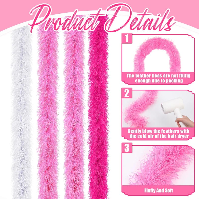 Jexine 8 Pcs Feather Boas Bulk Artificial Fluffy Boas Decor for Wedding Costume Dress Tea Party Supplies (5 ft,Pink,Rose,White) - Image 3