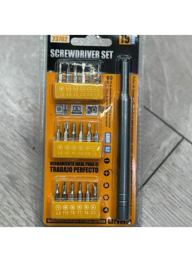 طقم مفكات دقيق 19 في 1 للصيانة – تصميم مدمج بمقبض مريح ورؤوس متعددة للأجهزة الإلكترونية