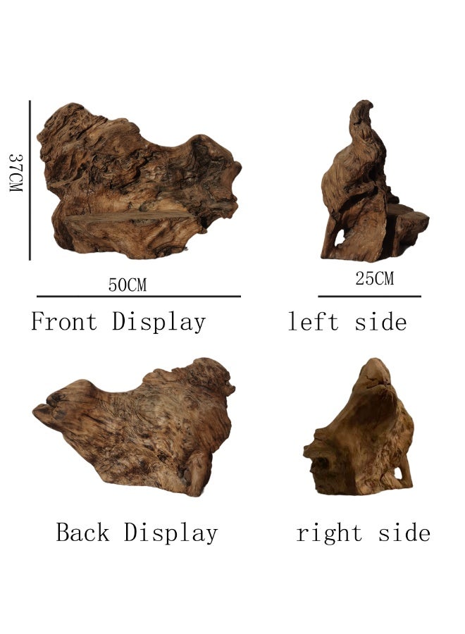 ديكور نحت جذور الخشب الطافي الطبيعي، منحوتة خشبية فاخرة مصنوعة يدويًا، ديكور حوض السمك، قطعة مركزية لطاولة الشاي بقاعدة نباتية وبونساي، 50×37×25 سم - Image 2
