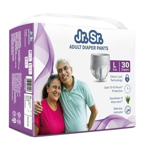 Jr. Sr. Adult Diaper Pants Style | Large (L) Size 30 Counts | Waist 30"-50" (76-127cm)| Upto 12 hr Absorption Protection | Unisex with Wetness Indicator | Odour Control & Goodness of Aloe Vera - Image 1