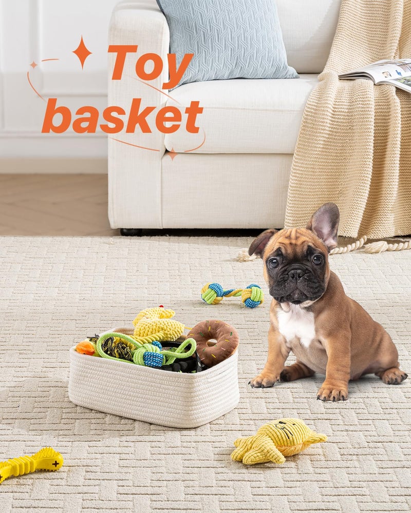 KALLAX Small Woven Basket, 12 x 8 x 4.5 Inches, Storage Basket for Organizing, Cute Small Rope Shelf Closet Cube Storage Bins Baskets for Shelves, Dog Toy Gift Baskets Empty, 3 Packs, Off White - Image 5