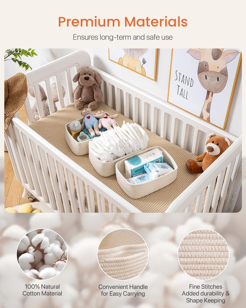 KALLAX Small Woven Basket, 12 x 8 x 4.5 Inches, Storage Basket for Organizing, Cute Small Rope Shelf Closet Cube Storage Bins Baskets for Shelves, Dog Toy Gift Baskets Empty, 3 Packs, Off White - Image 4