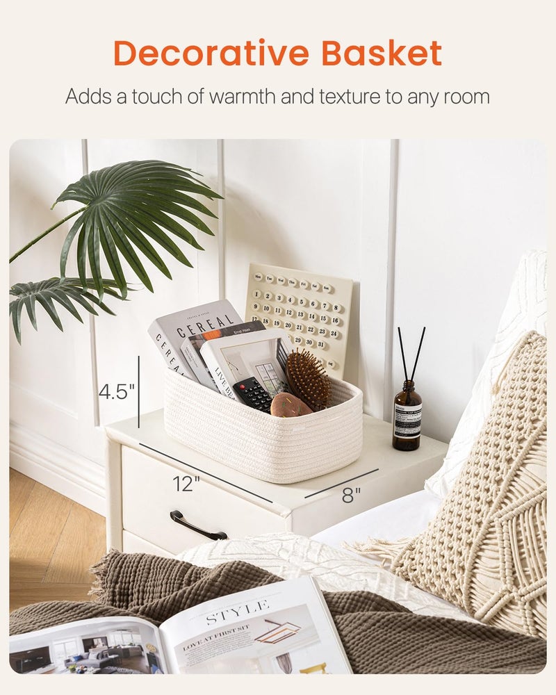 KALLAX Small Woven Basket, 12 x 8 x 4.5 Inches, Storage Basket for Organizing, Cute Small Rope Shelf Closet Cube Storage Bins Baskets for Shelves, Dog Toy Gift Baskets Empty, 3 Packs, Off White - Image 2