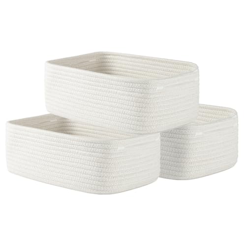 KALLAX Small Woven Basket, 12 x 8 x 4.5 Inches, Storage Basket for Organizing, Cute Small Rope Shelf Closet Cube Storage Bins Baskets for Shelves, Dog Toy Gift Baskets Empty, 3 Packs, Off White - Image 1
