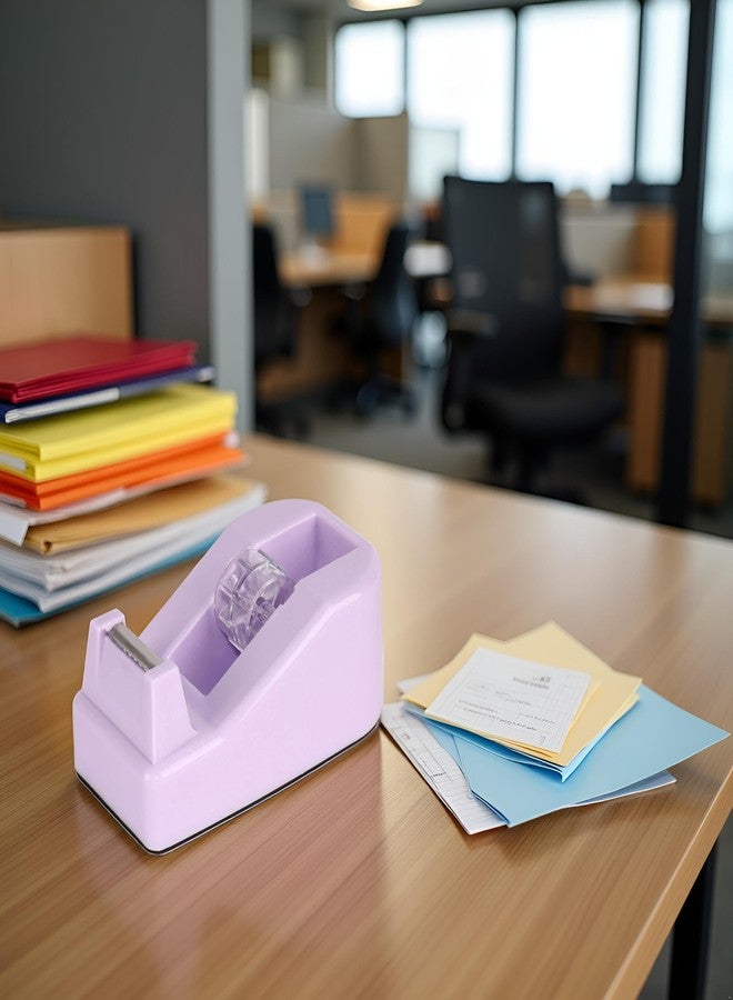 Rosojodg Purple Plastic Desktop Tape Dispenser with Weighted Non-Skid Base,Heavy Duty Cute Tape Dispenser for Packaging in Office,Restaurant,Flower Cake Shop Office Products,Packaging and Shipping Supplies - Image 2