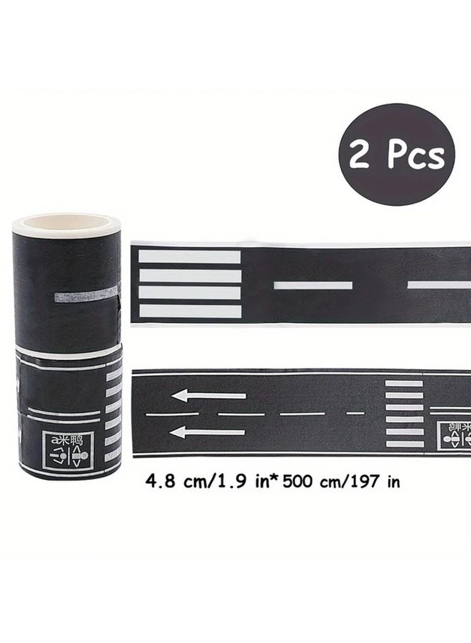 2 Rolls Black White Road Track Tape 1 9 Inch X 5 5 Yard Repositionable Paper - Image 2