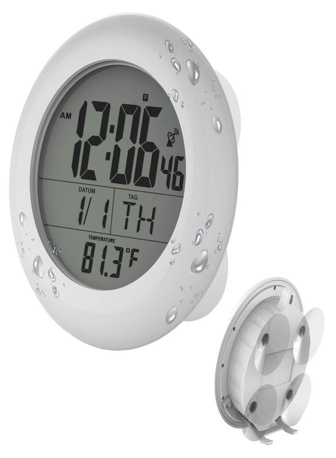 Sonnet Shower Clock for Bathroom and Kitchen - Large Digital Display Shows Time, Date, Day of The Week and Temperature. Large Suction Cups, Hanging Hole, and Kick Stand - White - T4691 - Image 1
