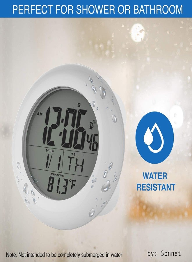 Sonnet Shower Clock for Bathroom and Kitchen - Large Digital Display Shows Time, Date, Day of The Week and Temperature. Large Suction Cups, Hanging Hole, and Kick Stand - White - T4691 - Image 2