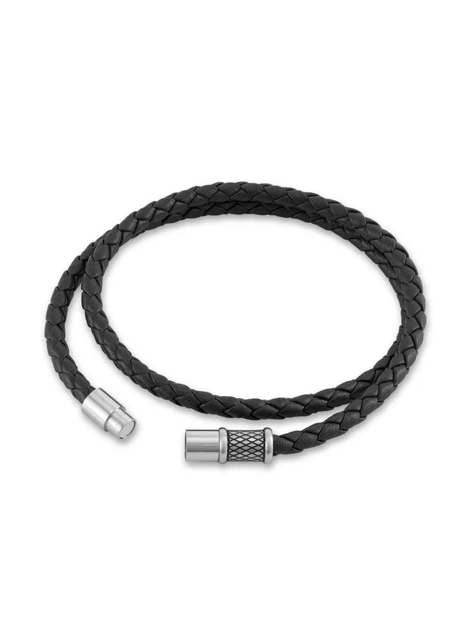 POLICE Black/Silver Echoloop Black Braided Leather Bracelet for Men for Men | Best Price UAE