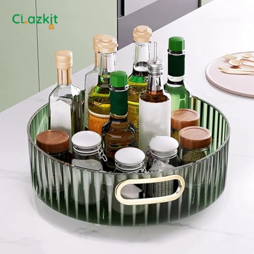 Clazkit Multi-Purpose Rotating Round Organiser Tray | Multi-Function Storage Rotating Tray | Cosmetics Organizer | Spice Tray | Toiletries Storage Holder |Green - Image 2
