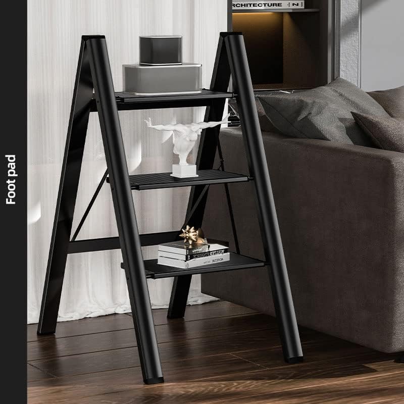 Waqif waqif Folding Ladder, Aluminium Folding Ladder Step Stools Non-Slip Pedal Decorative Small Portable Ladder Kitchen Lightweight Home Office Ladders, Black  - Image 3