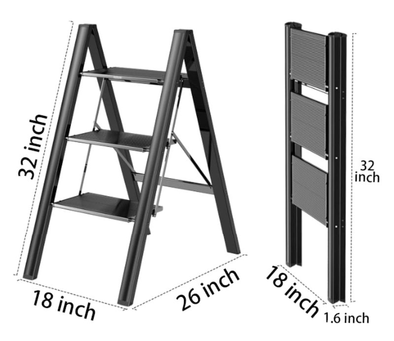 Waqif waqif Folding Ladder, Aluminium Folding Ladder Step Stools Non-Slip Pedal Decorative Small Portable Ladder Kitchen Lightweight Home Office Ladders, Black  - Image 2