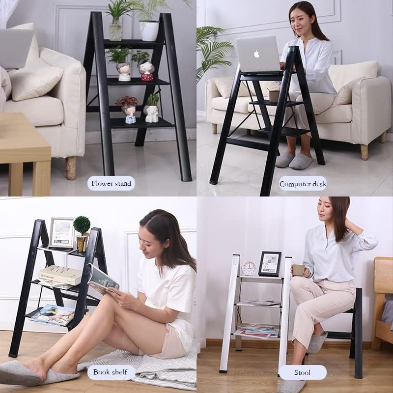 Waqif waqif Folding Ladder, Aluminium Folding Ladder Step Stools Non-Slip Pedal Decorative Small Portable Ladder Kitchen Lightweight Home Office Ladders, Black  - Image 4