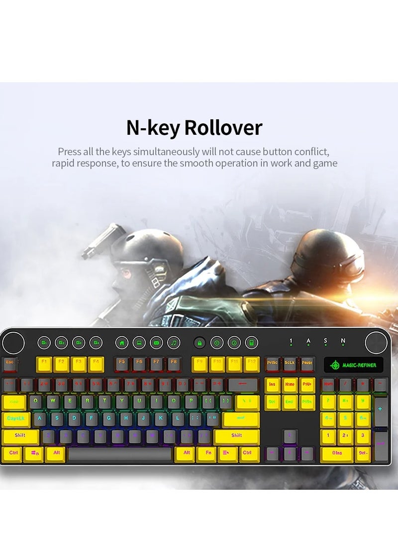 Magic-Refiner - MK13 Gaming Mechanical Keyboard - Red Switch - Multimadia keys - Volume Wheel - Aluminium alloy panel - Image 1