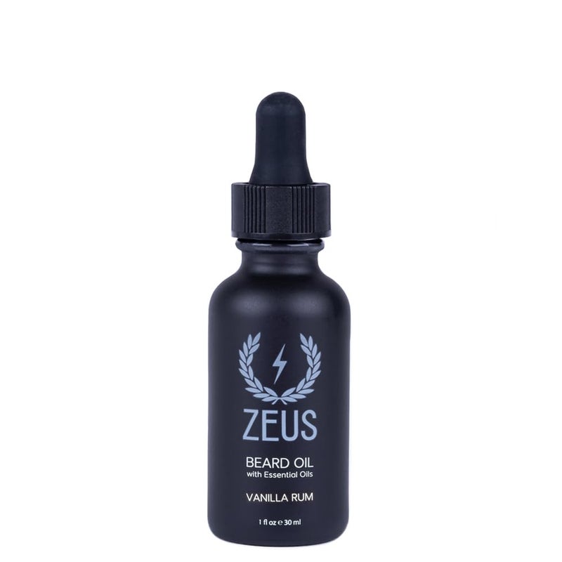 ZEUS Natural Beard Oil for Men Premium Grooming Oil to Soften Hydrate Condition Control Frizz in Beard and Mustache Made in USA Vanilla Rum