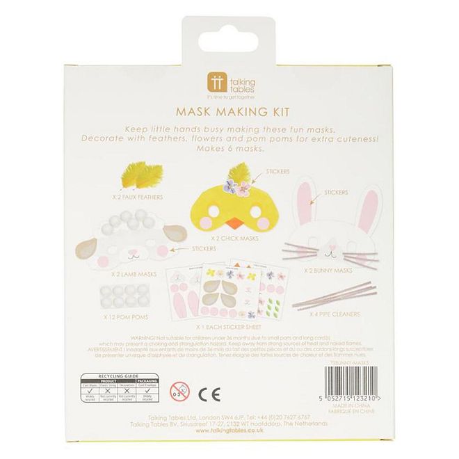 Talking Tables Easter Craft Mask Kit for Kids - DIY Bunny, Lamb & Chick Masks, 15x15cm, Includes Stickers & Pom Poms - Image 3
