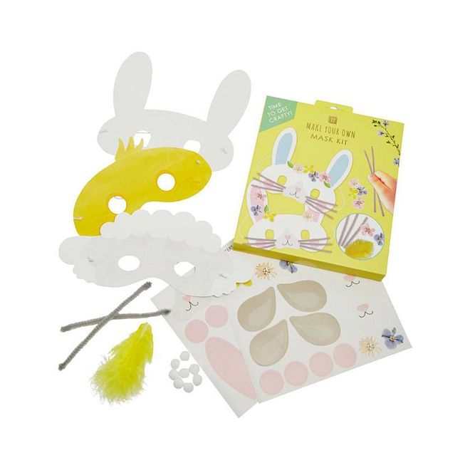 Talking Tables Easter Craft Mask Kit for Kids - DIY Bunny, Lamb & Chick Masks, 15x15cm, Includes Stickers & Pom Poms - Image 1