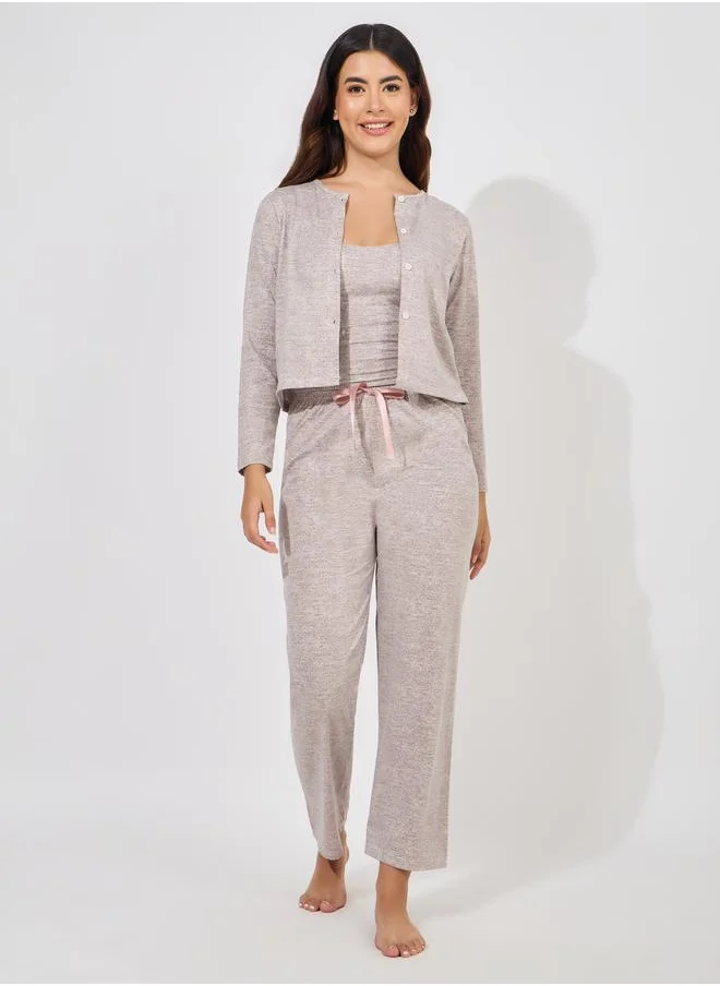 Styli Pack of 3 - Strappy Cami, Trouser & Button Front Cardigan
