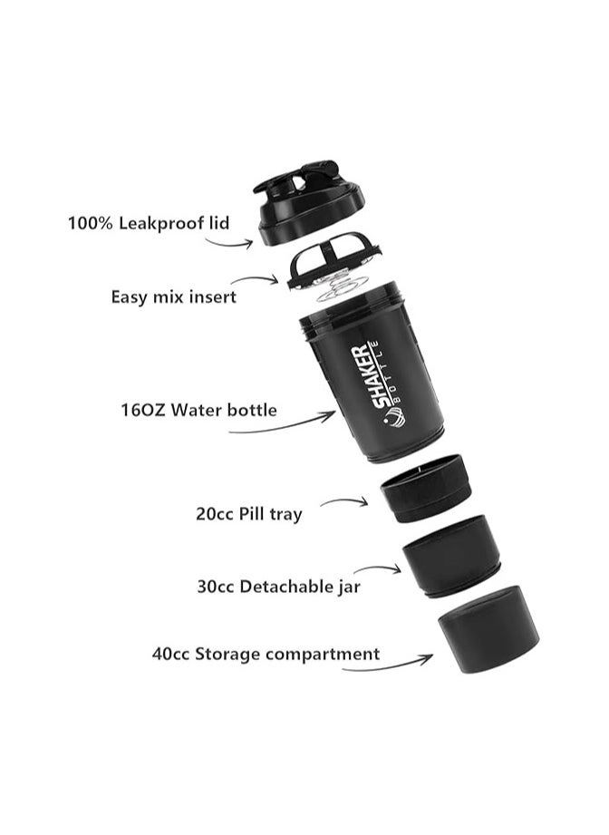 QSHOP Qshop Premium Protein Shaker Bottle for Gym with Storage Organizer for Medicine and Protein Powder, Sports 3-Layer Leak Proof Lid and Twist Lock Container BPA Free  - Image 2