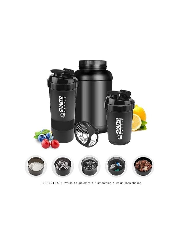 QSHOP Qshop Premium Protein Shaker Bottle for Gym with Storage Organizer for Medicine and Protein Powder, Sports 3-Layer Leak Proof Lid and Twist Lock Container BPA Free  - Image 3