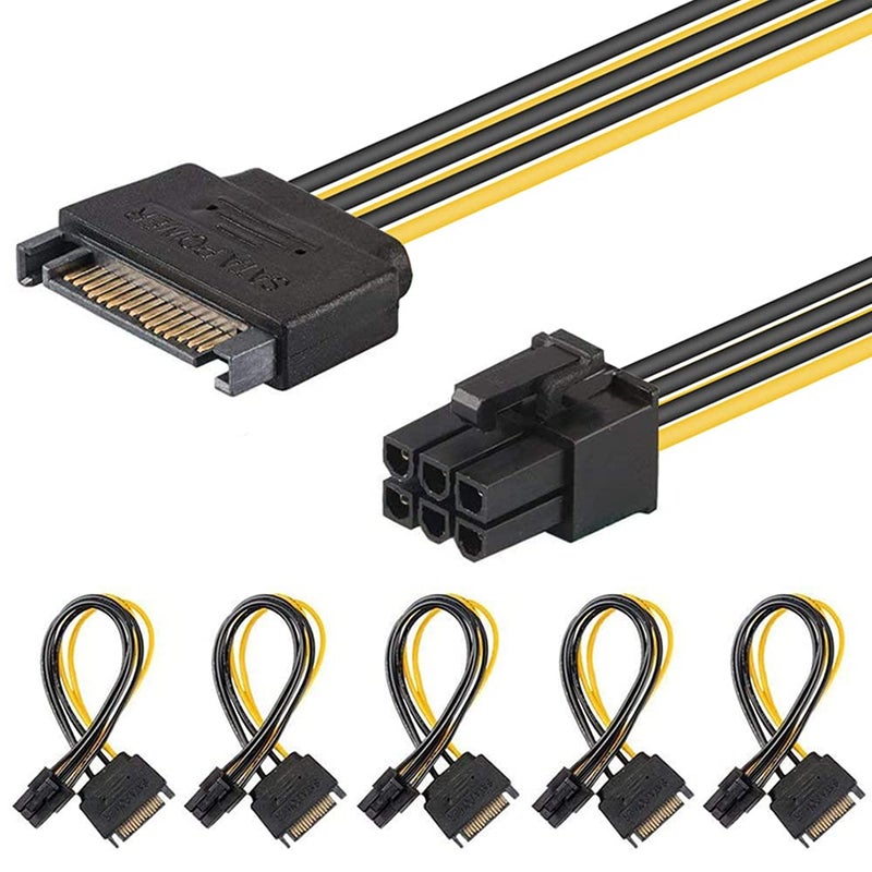 JD كابل طاقة 6 دبابيس إلى SATA، (5 عبوات) محول طاقة بطاقة الفيديو PCI Express (PCIe) 15 دبابيس إلى 6 دبابيس (20 سم/8 بوصة) - Image 1