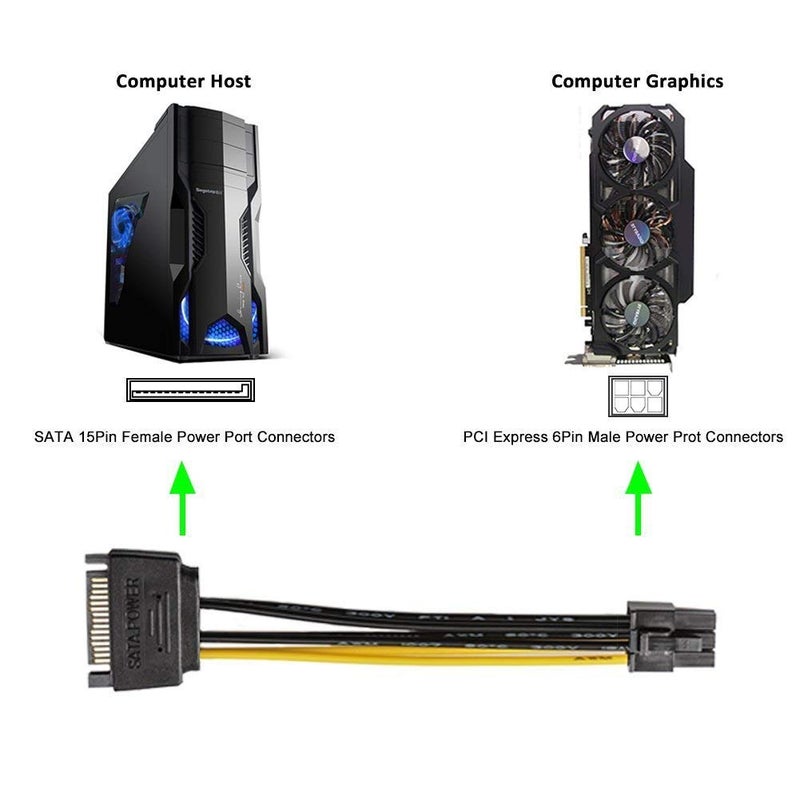 JD كابل طاقة 6 دبابيس إلى SATA، (5 عبوات) محول طاقة بطاقة الفيديو PCI Express (PCIe) 15 دبابيس إلى 6 دبابيس (20 سم/8 بوصة) - Image 2