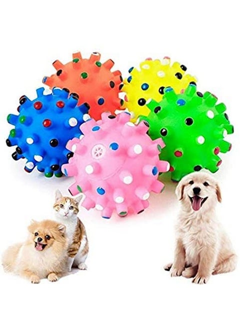 Natural Rubber Pet Thorny Ball Chew Toy Puppy Teething Chew Toy With Sound Interaction And Play For Dogs, Cat And Puppies Small Size (Color As Per Availability)-Pack Of 2