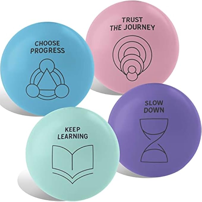 ELLOPI Motivational, Positive Sayings Stress Balls Set of 4 of 2.75in. Mindfulness Hand Tension Relief Toys Strengthen Hands, Exercise Fingers and Prevent Fidgeting. Relievers Help Kids and Adults Keep Calm - Image 1