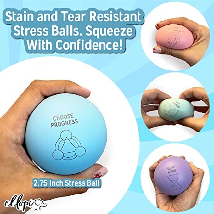 ELLOPI Motivational, Positive Sayings Stress Balls Set of 4 of 2.75in. Mindfulness Hand Tension Relief Toys Strengthen Hands, Exercise Fingers and Prevent Fidgeting. Relievers Help Kids and Adults Keep Calm - Image 4