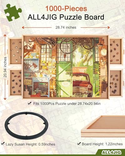 ALL4JIG 1000 Piece Rotating Puzzle Board with 4 Drawers 2094x2874Portable Wooden Jigsaw Puzzle Table for Adults PortableLazy Susan Spinning Puzzle Boards Birthday Gift for mom - Image 5