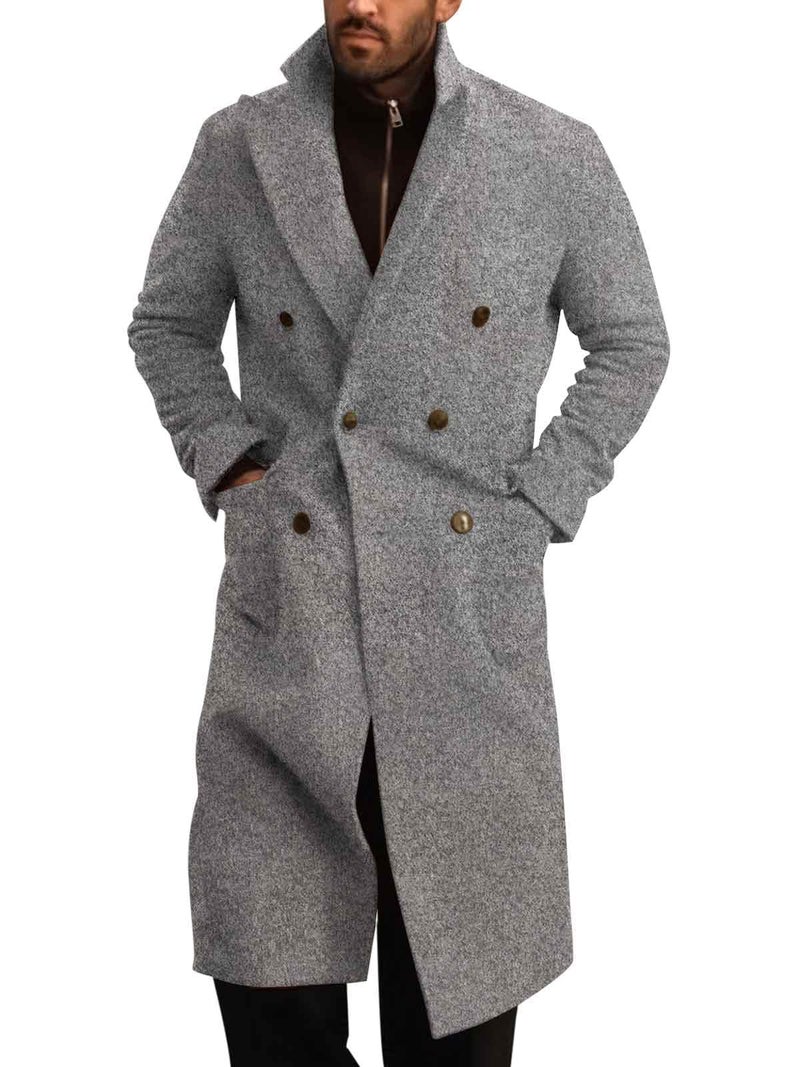Runcati Mens Wool Blend Casual Trench Coat Notched Collar Lapel Long Jacket Double Breasted Classic Winter Overcoat - Image 1