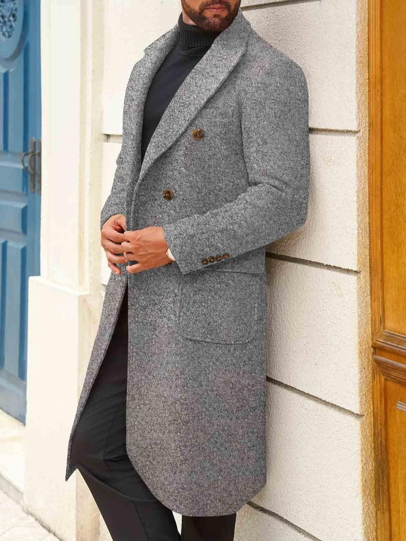 Runcati Mens Wool Blend Casual Trench Coat Notched Collar Lapel Long Jacket Double Breasted Classic Winter Overcoat - Image 2