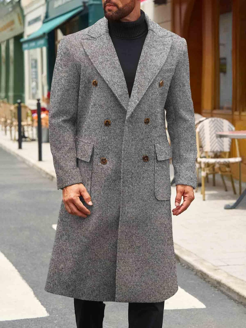 Runcati Mens Wool Blend Casual Trench Coat Notched Collar Lapel Long Jacket Double Breasted Classic Winter Overcoat - Image 4