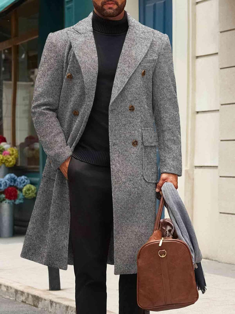 Runcati Mens Wool Blend Casual Trench Coat Notched Collar Lapel Long Jacket Double Breasted Classic Winter Overcoat - Image 5