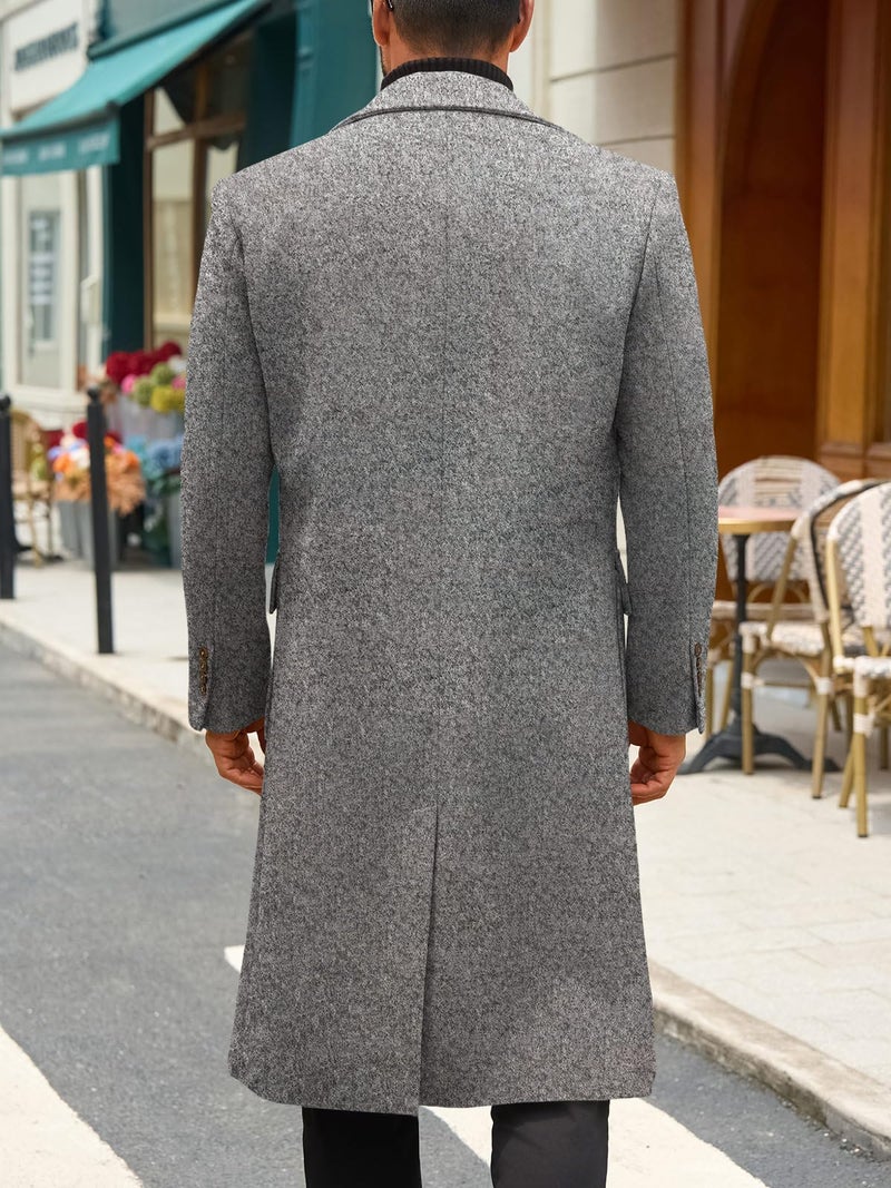 Runcati Mens Wool Blend Casual Trench Coat Notched Collar Lapel Long Jacket Double Breasted Classic Winter Overcoat - Image 3