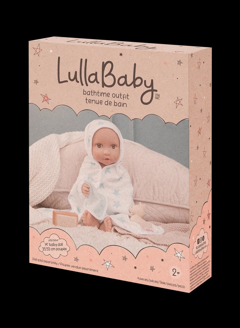 lulla baby BLUE STARS HOODED DOLL BATH TOWEL & ACCESSORIES 