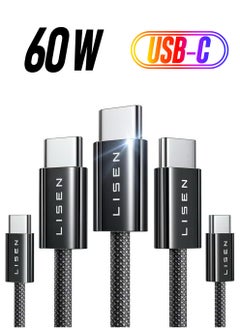 Lisen 60W USB-C to USB-C Cable (Pack of 5) Fast Charging & Data Transfer 48 Strand Cotton Yarn Braid LISEN  - Image 1