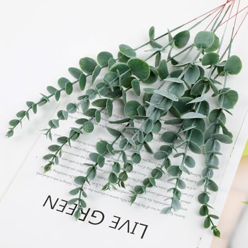 Ekhasa Nostrae Eucalyptus Leaves Artificial Bunch for Vase & Home Decor | Artificial Leaves Sticks for Decoration | Green Leaf Decoration Eucalyptus Plant | Artificial Plants Without Pot (18 Stems) - Image 1