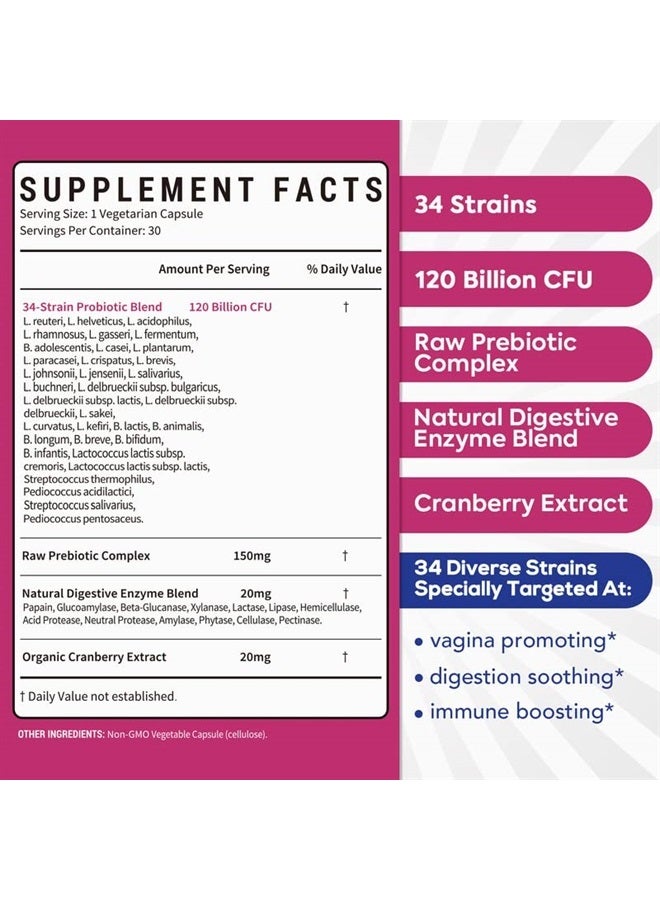 Surebounty Probiotics for Women, 120 Billion CFU  Cranberry 30 Caps - Image 2