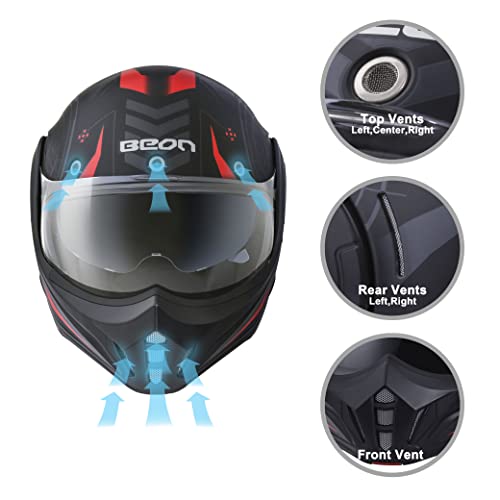 BEON Full Face Motorcycle Helmet DOT Approved, 180° Reversible Chin Guard Modular Pilot Helmet with Anti-Fog Dual Visors for Adult Men Women (S-XXL) - Image 5