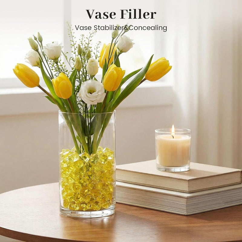 DomeStar Yellow Fake Ice Rocks, 150PCS Acrylic Gems Crystals Plastic Diamonds Fake Ice Cubes for Vase Fillers DIY Craft Wedding Photography Prop Display Table Scatter Home Amalfi Coast Decorations - Image 3