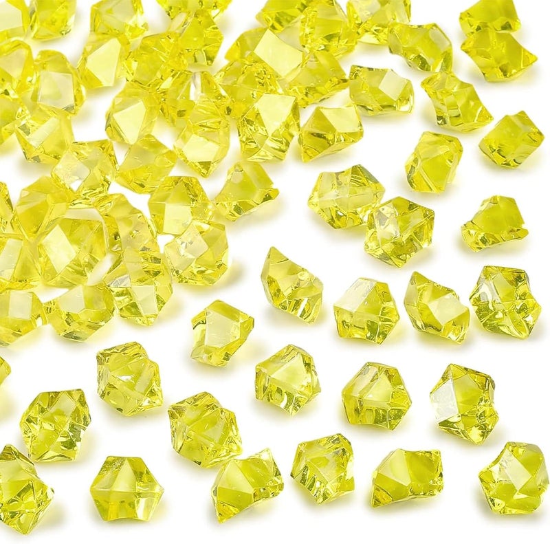 DomeStar Yellow Fake Ice Rocks, 150PCS Acrylic Gems Crystals Plastic Diamonds Fake Ice Cubes for Vase Fillers DIY Craft Wedding Photography Prop Display Table Scatter Home Amalfi Coast Decorations - Image 1