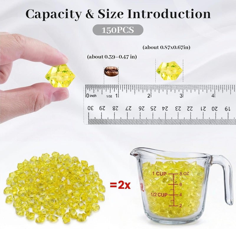 DomeStar Yellow Fake Ice Rocks, 150PCS Acrylic Gems Crystals Plastic Diamonds Fake Ice Cubes for Vase Fillers DIY Craft Wedding Photography Prop Display Table Scatter Home Amalfi Coast Decorations - Image 2