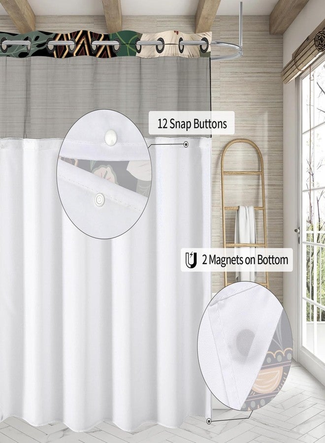 MitoVilla No Hooks Needed Boho Floral Shower Curtain Set with Snap-in Liner, Modern Abstract Heavy Duty Fabric Cloth Shower Curtain for Neutral Luxury Hotel Spa Bathroom Decor, 72 x 74 - Image 2