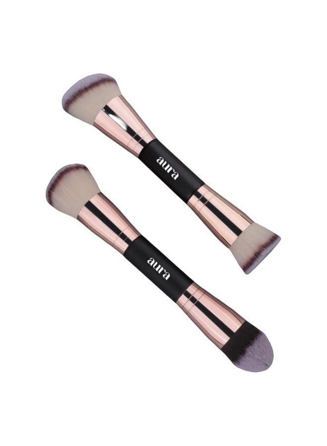 أورا فرش مكياج الوجه، قطعتان من فرش المكياج ذات الطرفين لتطبيق السوائل والكريم والبودرة. تتضمن فرش مسطحة وكونتورية وزاوية ودمج. فرش الأساس ودمج. كابوكي - Image 1
