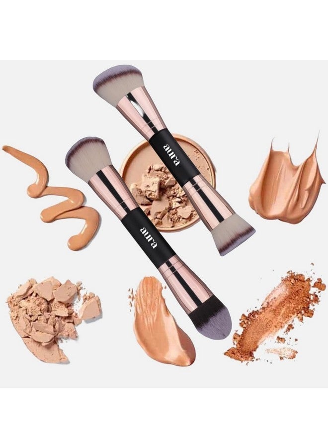 أورا فرش مكياج الوجه، قطعتان من فرش المكياج ذات الطرفين لتطبيق السوائل والكريم والبودرة. تتضمن فرش مسطحة وكونتورية وزاوية ودمج. فرش الأساس ودمج. كابوكي - Image 3