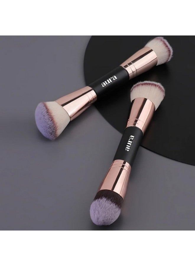 أورا فرش مكياج الوجه، قطعتان من فرش المكياج ذات الطرفين لتطبيق السوائل والكريم والبودرة. تتضمن فرش مسطحة وكونتورية وزاوية ودمج. فرش الأساس ودمج. كابوكي - Image 5